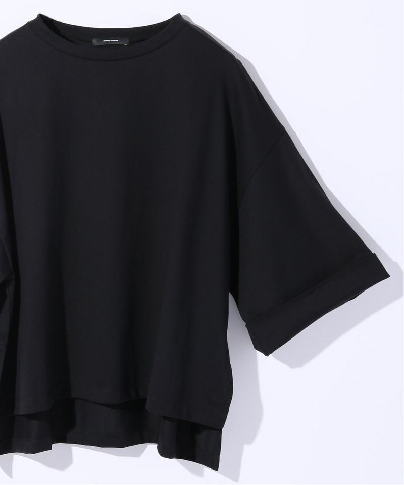 クリアジャージークルーネックソデロールアッププルオーバー