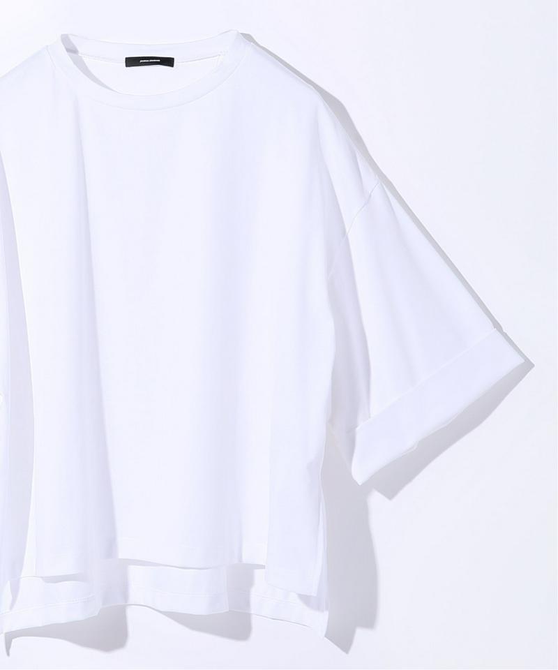 クリアジャージークルーネックソデロールアッププルオーバー