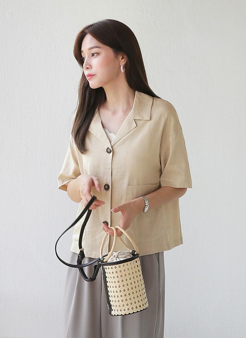 オープンカラーポケットショートジャケット・全2色