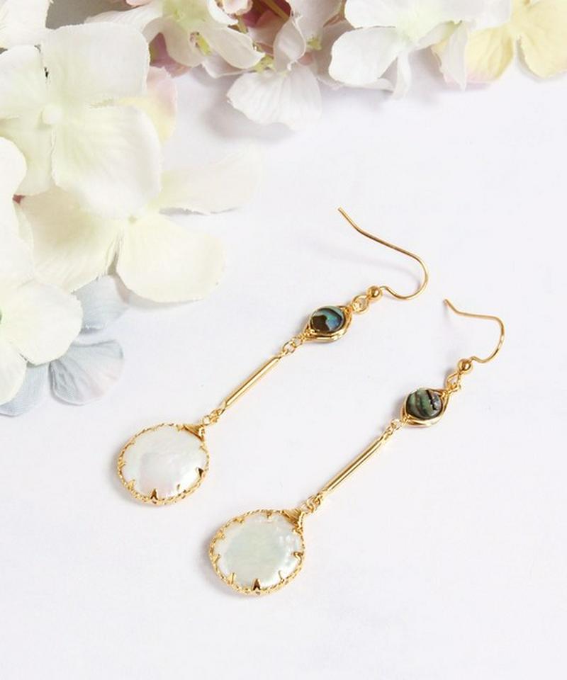 K14GF　アバロンシェル×淡水パール　バーピアス