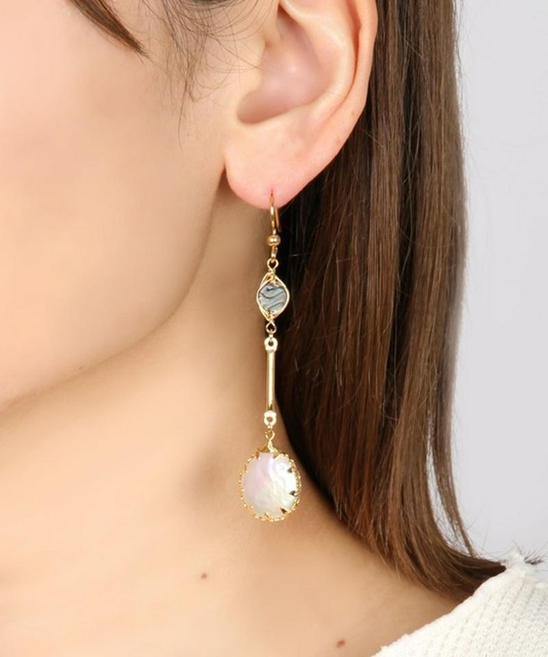 K14GF　アバロンシェル×淡水パール　バーピアス