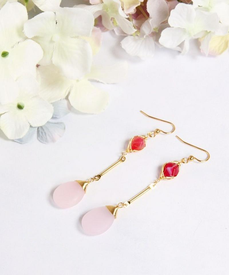 K14GF　ピンクサード二クス×ピンクジェイド　バーピアス