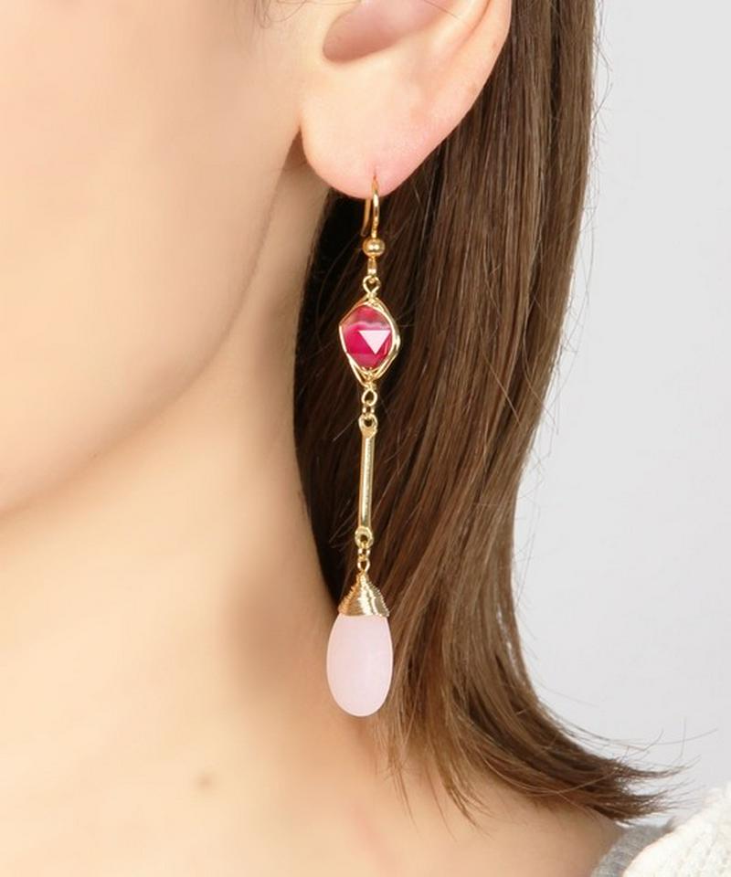 K14GF　ピンクサード二クス×ピンクジェイド　バーピアス