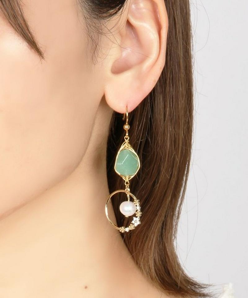 K14GF　アベンチュリン×フラワーリングピアス