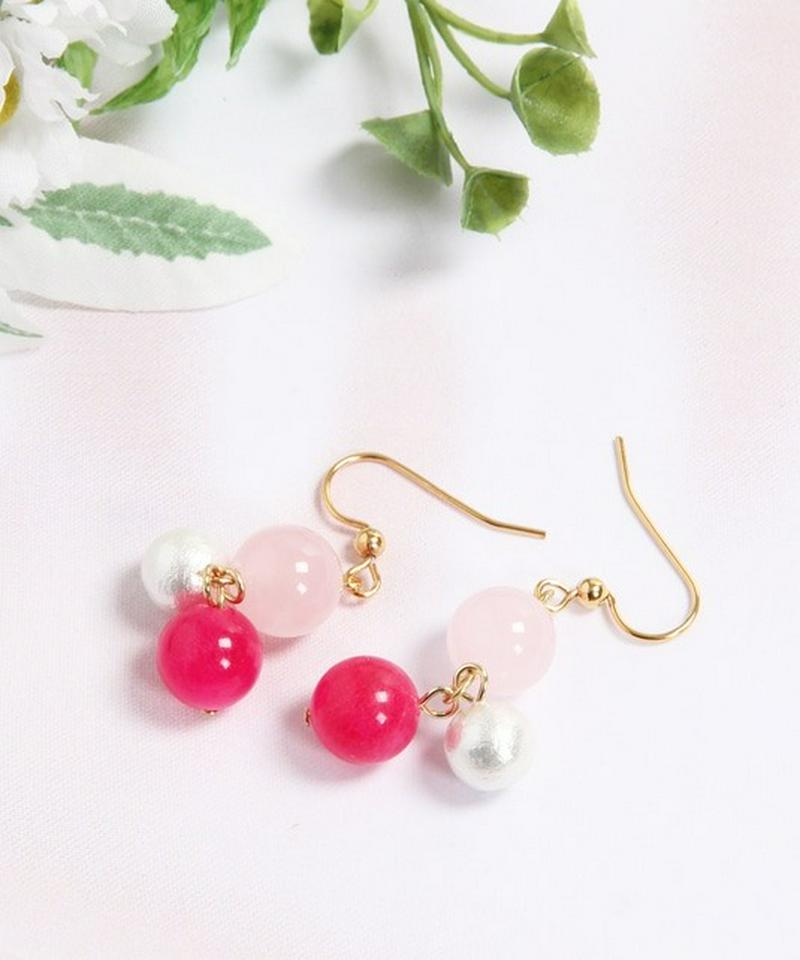 K14GF カラフルジェイドピアス　ピンク