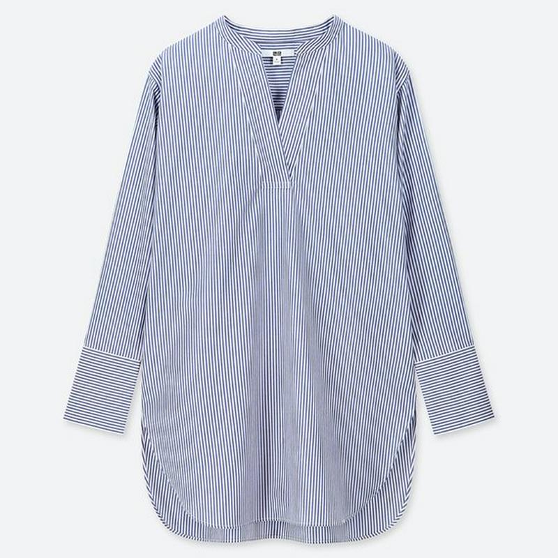 エクストラファインコットンVネックロングシャツ（ストライプ・長袖）