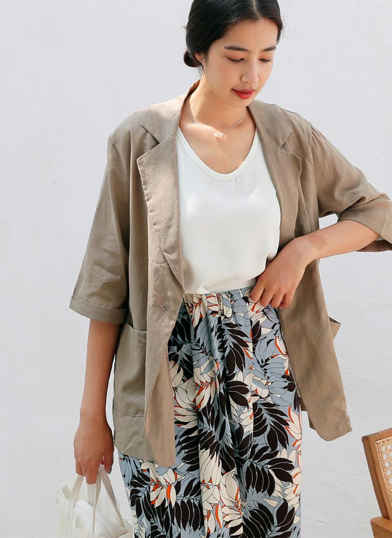 リネン混ロールアップスリーブジャケット・全4色