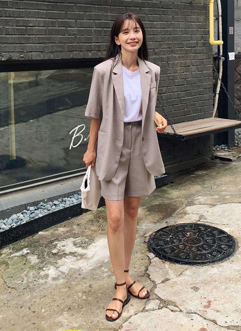 半袖ツーボタンジャケット&4分丈ワイドパンツSET・全3色