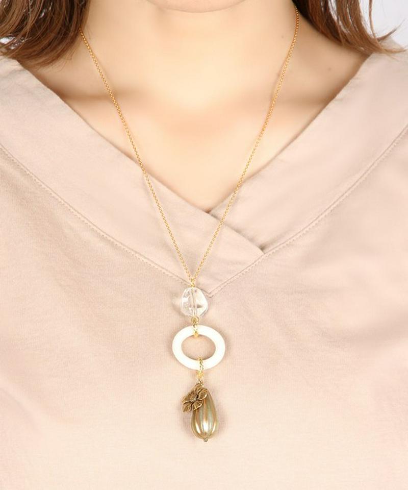 K14GF　ウッドリング×フラワーネックレス　カーキ