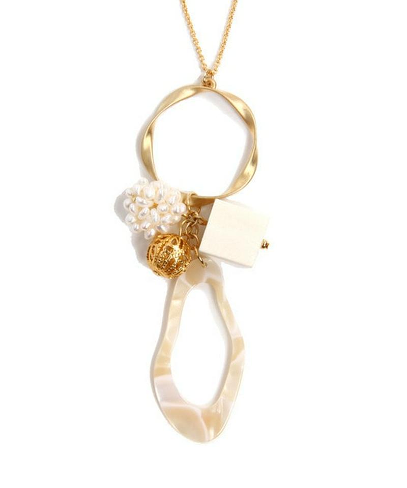 K14GF 大ぶりトップ　ウッドキューブネックレス