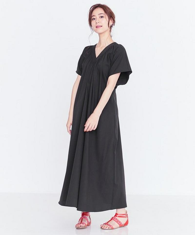 リボンベルト付きVネックロング ドレス