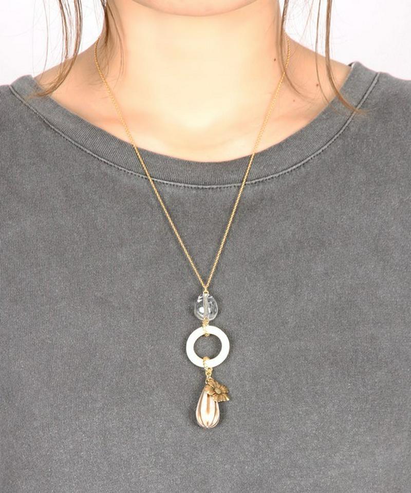 K14GF　ウッドリング×フラワーネックレス　キナリ