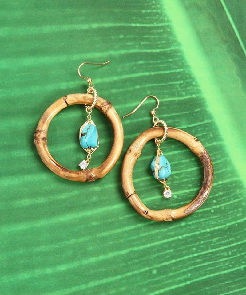 K14GF バンブー×ターコイズピアス