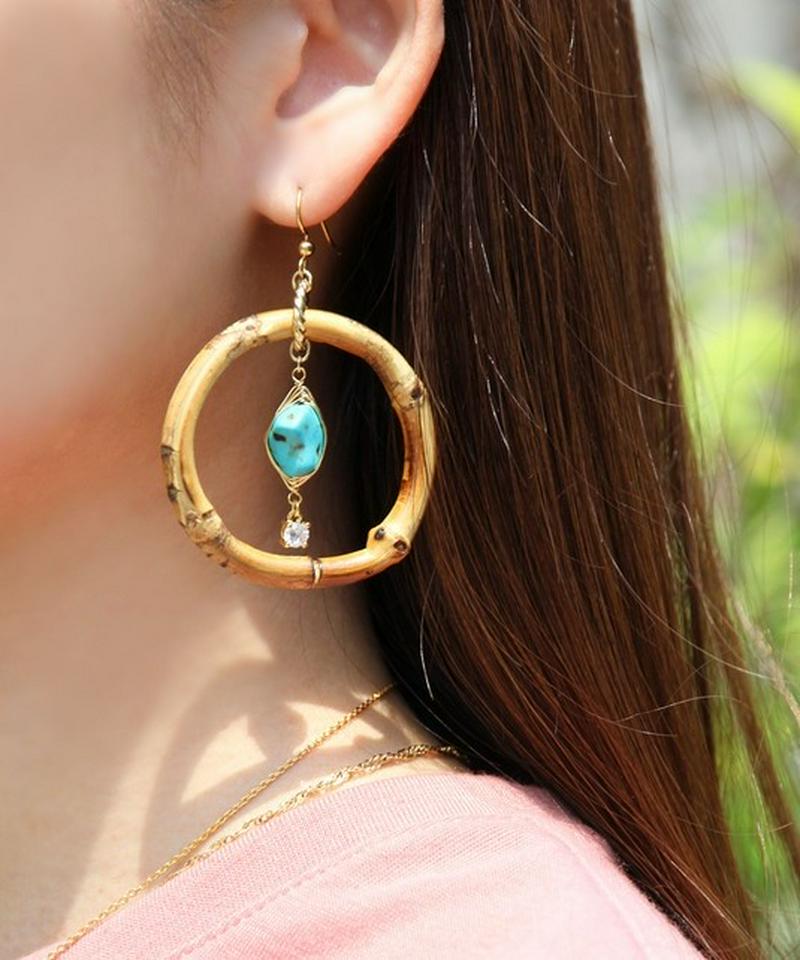 K14GF バンブー×ターコイズピアス