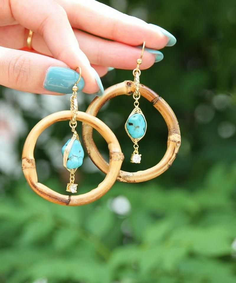 K14GF バンブー×ターコイズピアス