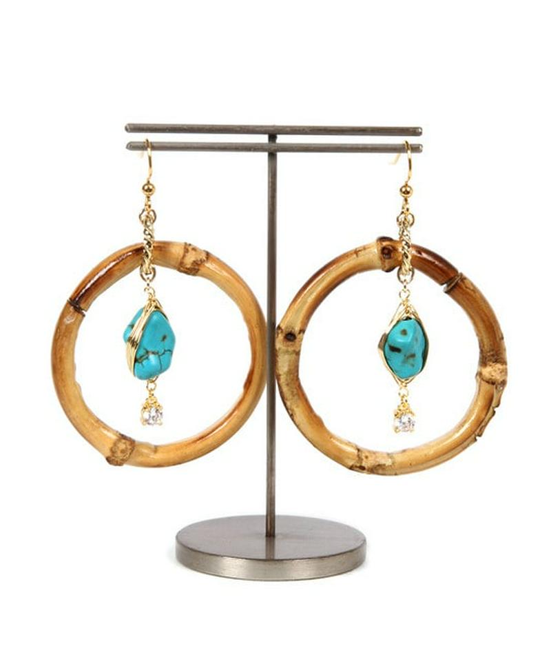 K14GF バンブー×ターコイズピアス