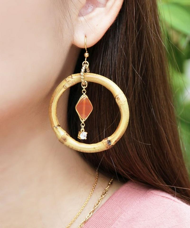 K14GF バンブー×カーネリアンピアス