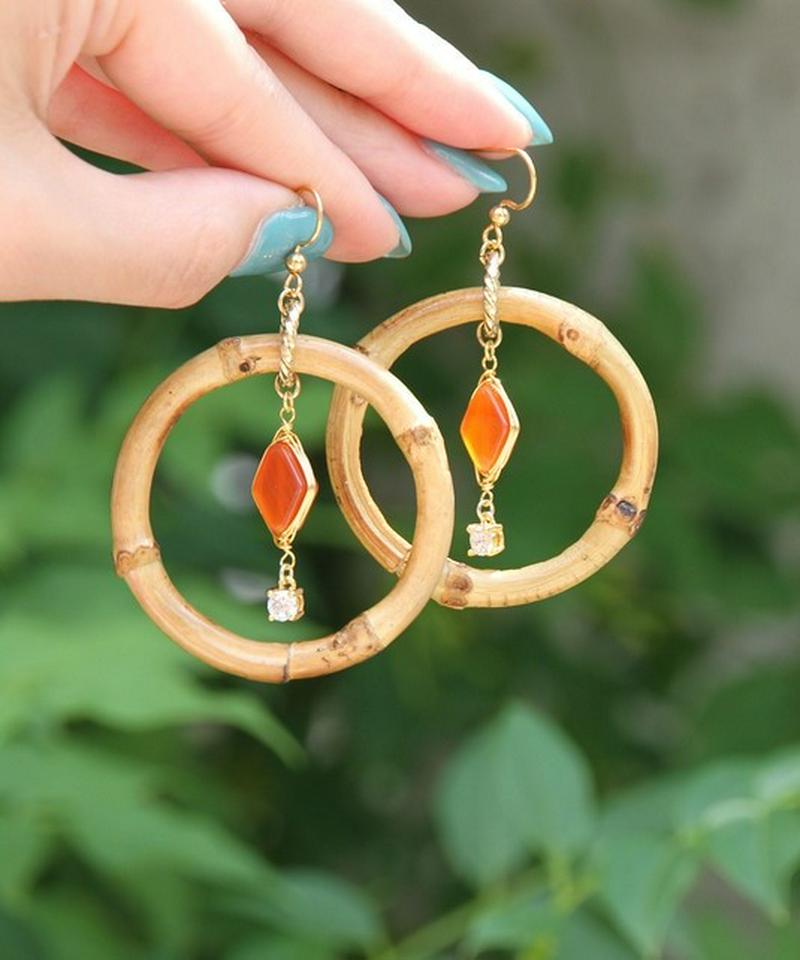 K14GF バンブー×カーネリアンピアス