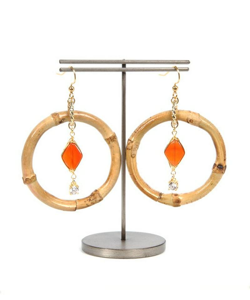 K14GF バンブー×カーネリアンピアス