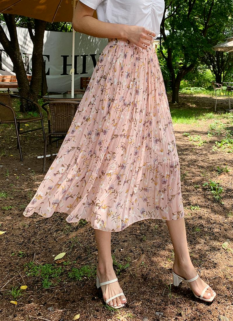 シフォンフローラルプリーツスカート・全3色