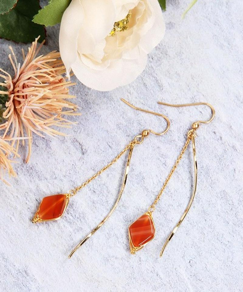 【7月誕生石】K14GF カーネリアン×ツイストバー　シンプルピアス