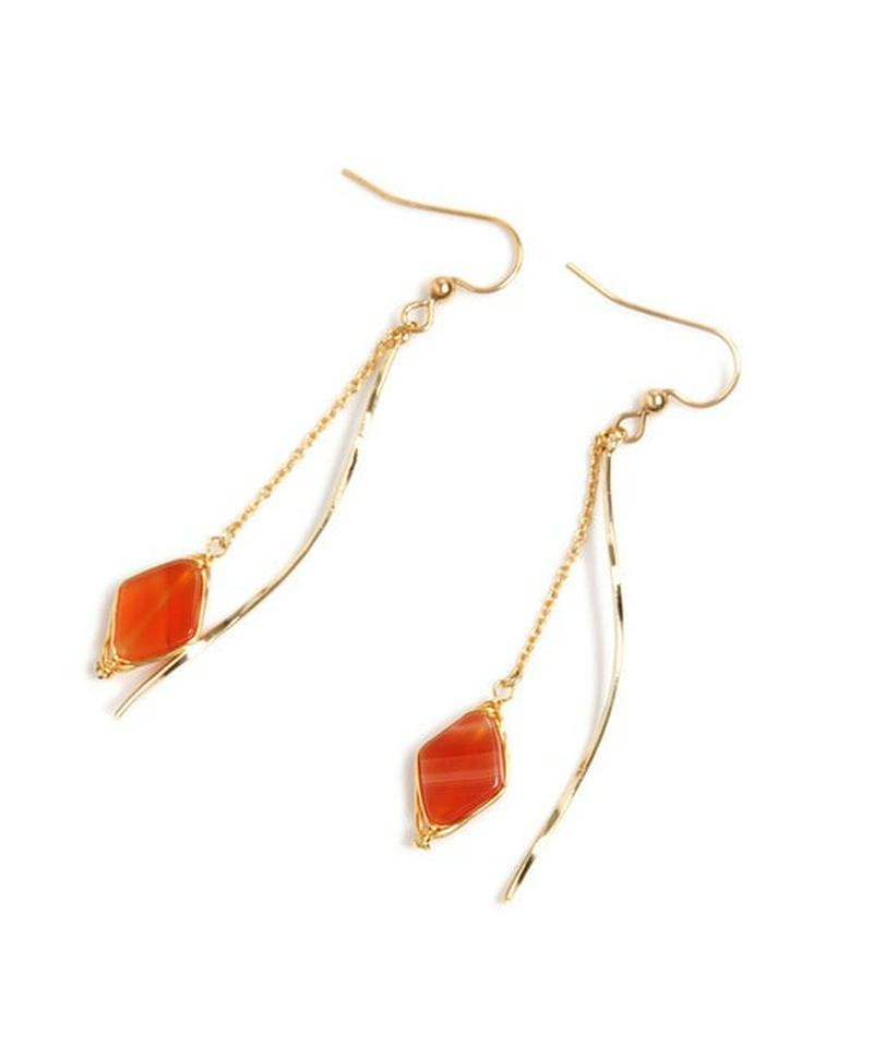 【7月誕生石】K14GF カーネリアン×ツイストバー　シンプルピアス