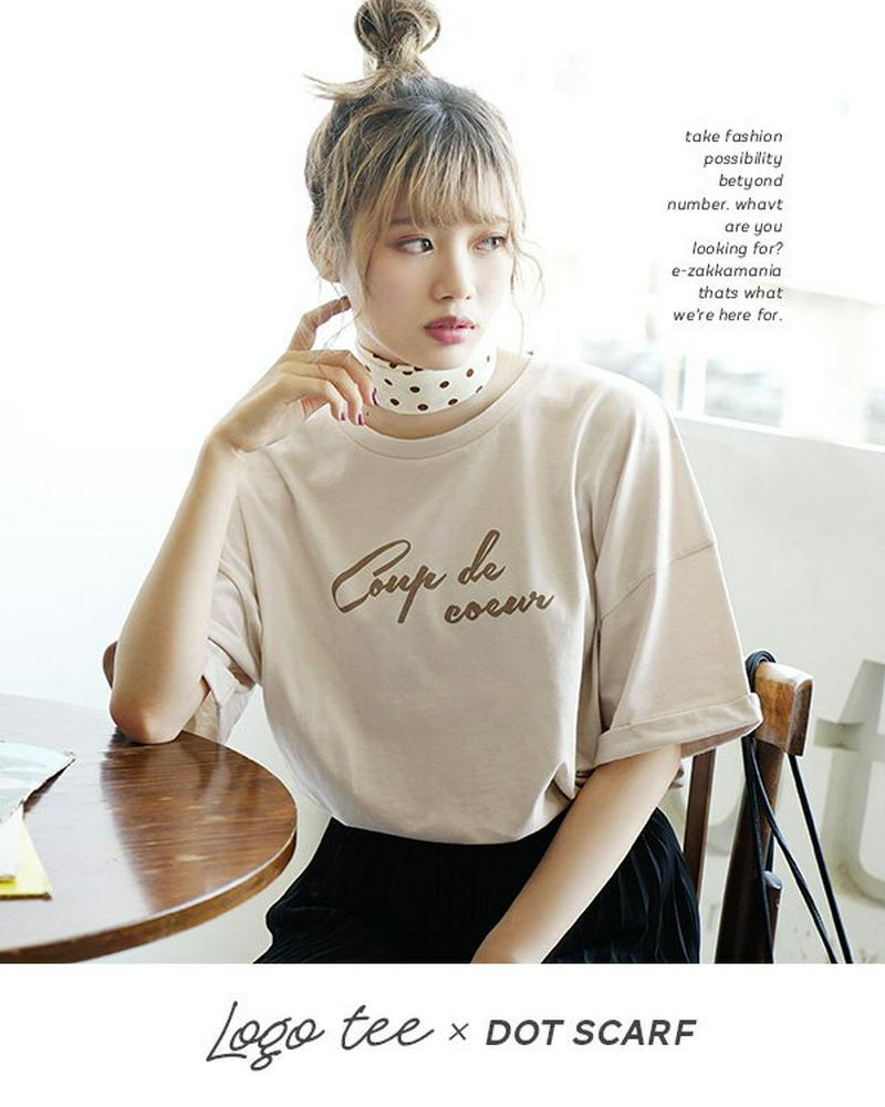 Tシャツ / シンプルなロゴTに、トレンドのスカーフ付き！ レディース トップス カットソー ロゴTシャツ ロゴT プルオーバー