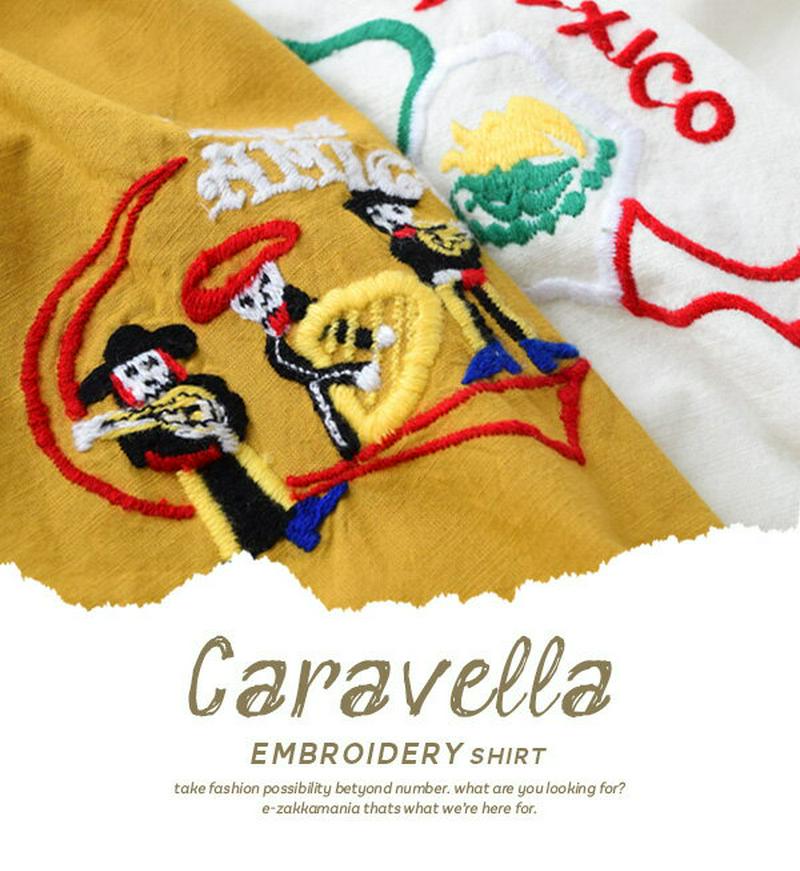 シャツ /愉快なメキシカンカラベラをカラフルな刺繍で彩るシャツデザイン レディース トップス 白シャツ 半袖 五分袖 ゆったり 
