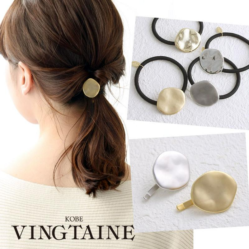 ◆SALE◆メタリックプレートポニーフック ヘアゴム ヘアフック サークル ツヤ マット いびつ ヘアアクセ ヘアアクセサリー H-959 レディース 大人っぽい シンプル かわいい プレゼント
