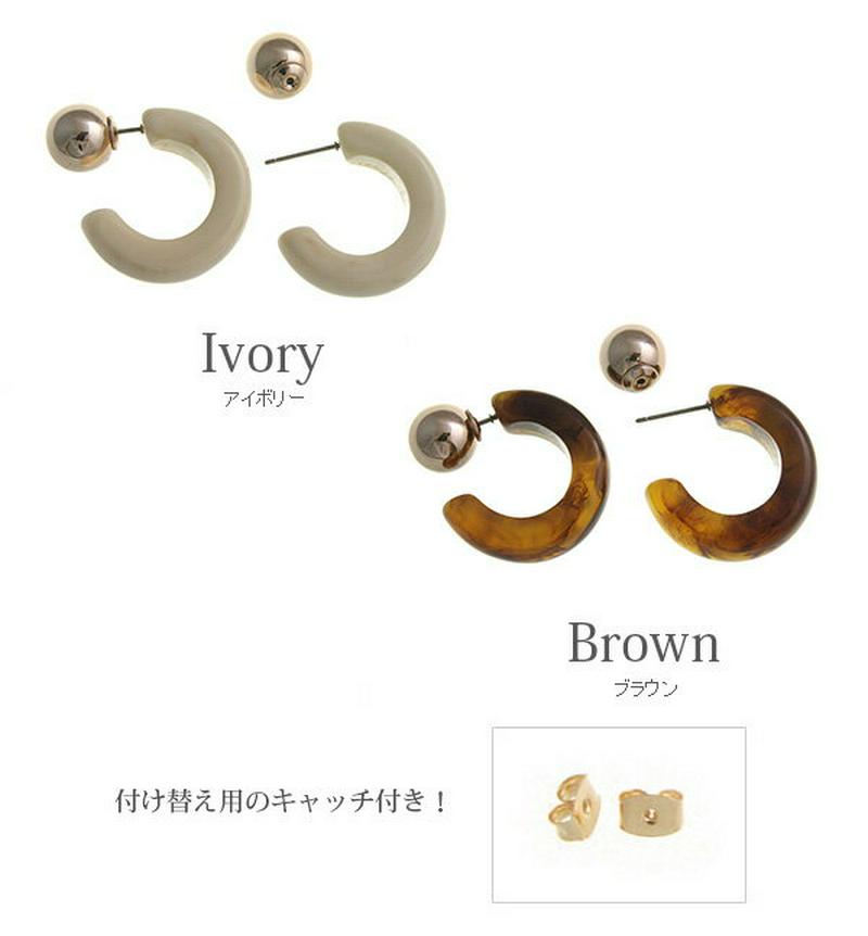 さらにプライスダウン◆SALE◆メタルボールキャッチ付きべっ甲風ハーフフープピアス (S) バックキャッチ 2way 大人 デイリー チタンポスト P1732 レディース 大人っぽい かわいい おしゃれ プレゼント