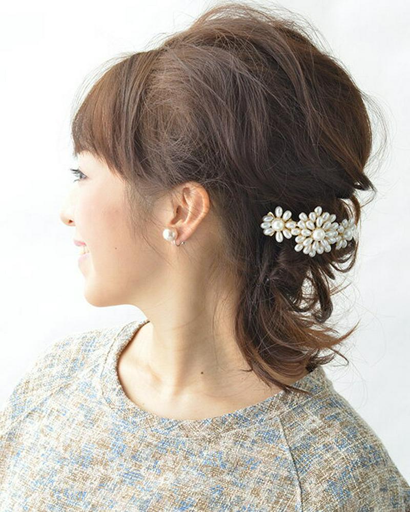 パール調フラワーバレッタ パール お花 ヘアアクセ ヘアアクセサリー 結婚式 二次会 H-552【ゆうパケット不可・定形外郵便可】 レディース 大人っぽい シンプル かわいい おしゃれ プレゼント