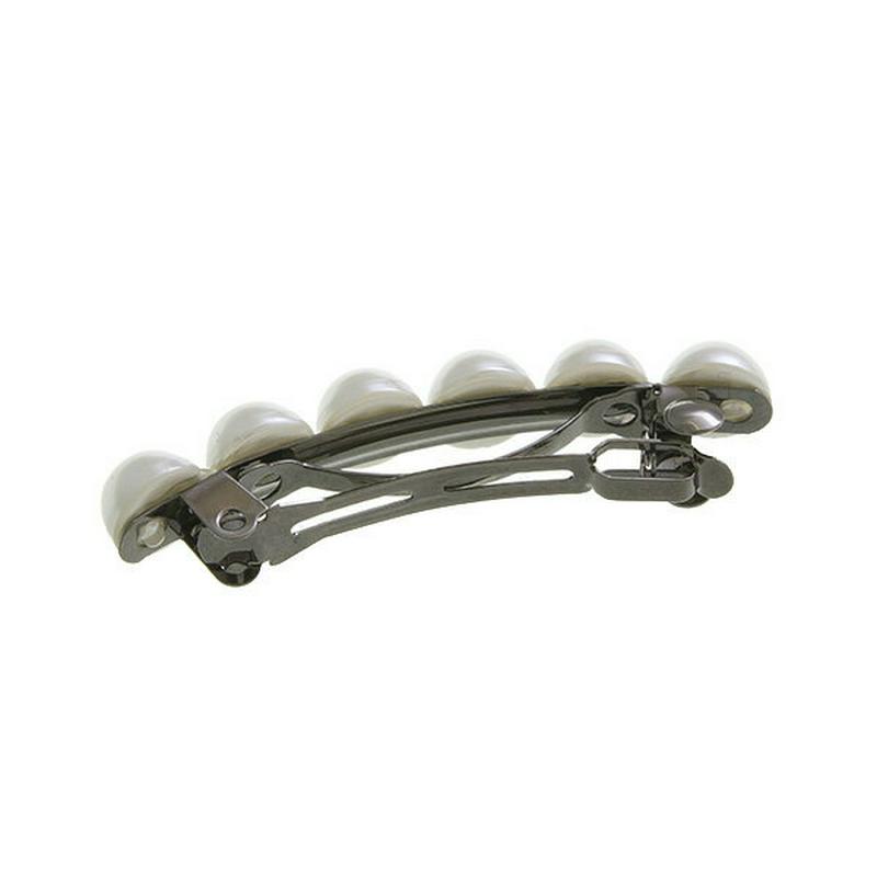 【SampleSale！】ストーン付きパール調ミニバレッタ　ヘアクリップ　クリップ　お洒落　まとめ髪　デイリー　日常　ヘアアクセ