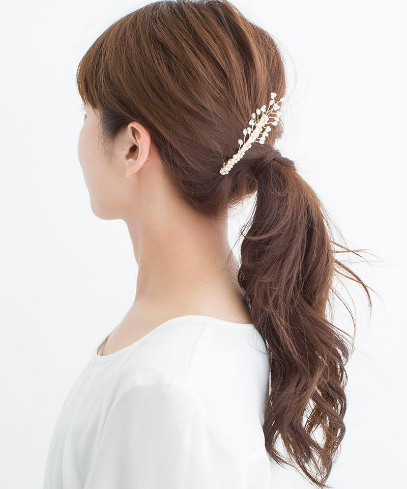 ビジュー パール ゴールド ブランチ バレッタ 結婚式 2次会 パーティー 華やか お呼ばれ ヘアアクセサリー かわいい 上品　ゆかた 浴衣　H7262 おしゃれ プレゼント