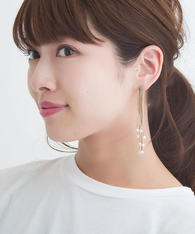 ロングチェーン×パールピアス　ロングピアス　揺れ　お洒落　大人っぽい　P1776【NEW】 レディース シンプル 揺れる 大人カ