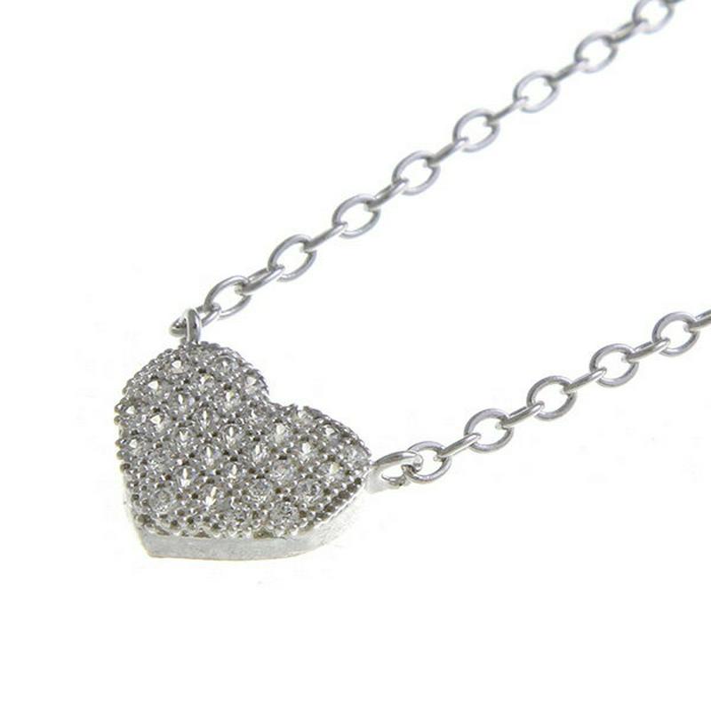 【SampleSale！】パヴェハートネックレス　アクセサリー　キュービックジルコニア　小ぶり SAM-116-S【シルバー】 