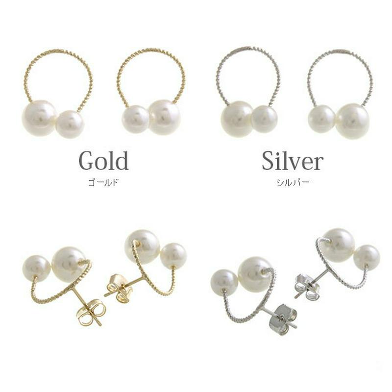 ◆SALE◆ダブルパール付きリングピアス金属アレルギー シンプル パールピアス P1782 レディース 大人っぽい かわいい