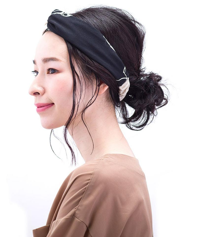 ★ネコポス送料無料★麻風ミックス柄ヘアバンド　ナチュラル シンプル 大人カジュアル　春夏　HB-85 レディース 大人っぽい か