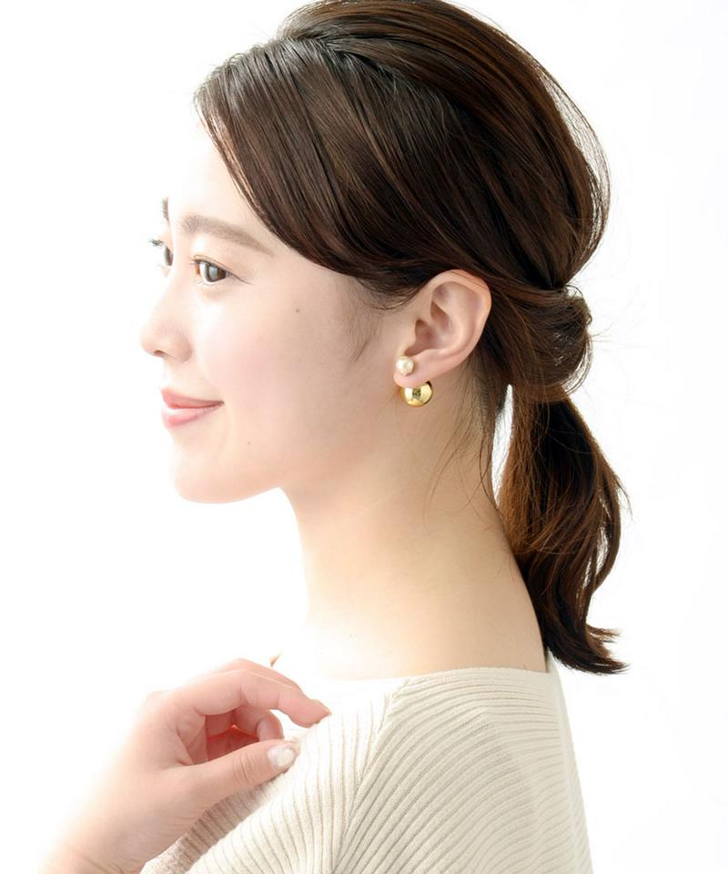 コットンパール×メタルボールバッグキャッチピアス（M)　ボールキャッチ　マットゴールド　ゴールド　一粒コットンパール　チタンポス