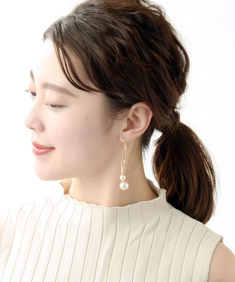ピアス アメリカンピアス ウェーブ ダブルパール パールキャッチ ロング 揺れる シンプル 華奢 大人 華やか デイリー 結婚式 二次会 アクセサリーレディース 大人っぽい かわいい 神戸ヴァンテーヌ P1740