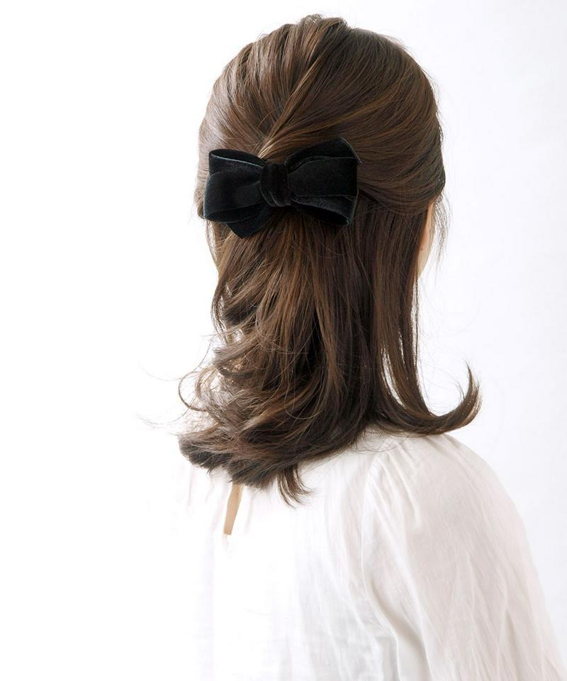 ベルベットリボンバレッタ エレガント クラシカル ブラック シンプル オフィス デイリー 大人 秋冬 ヘアクリップ ヘアアクセ ヘアアクセサリー H7150 レディース 大人っぽい かわいい