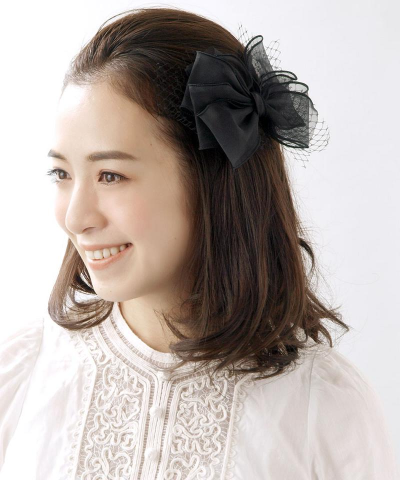 チュールレースシフォンリボンバレッタ エレガント 大人 ブラック 結婚式 パーティー 二次会 ヘアクリップ ヘアアクセ ヘアアクセサリー H7141 レディース 大人っぽい シンプル かわいい プレゼント