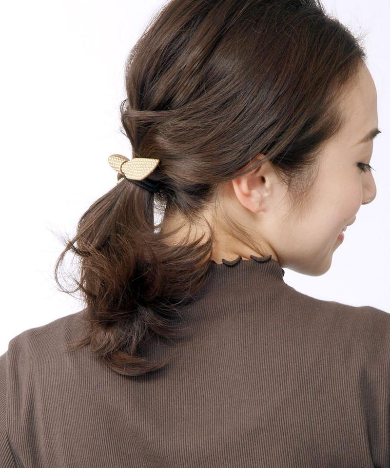 スタッズ風リボンヘアゴム ベーシック シンプル デイリー 簡単まとめ髪 ワンポイント ヘアアクセ ヘアアクセサリー H7130 レディース 大人っぽい かわいい おしゃれ