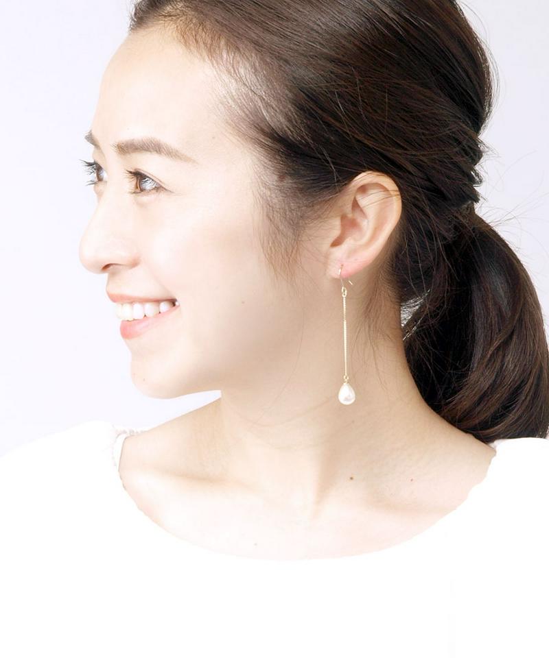 さらにプライスダウン◆SALE◆一粒パールロングフックピアス ティアドロップ チェーン ゴールド シルバー シンプル 華奢 揺れ デイリー オフィス アクセサリー P1667 レディース 大人っぽい かわいい 揺れる