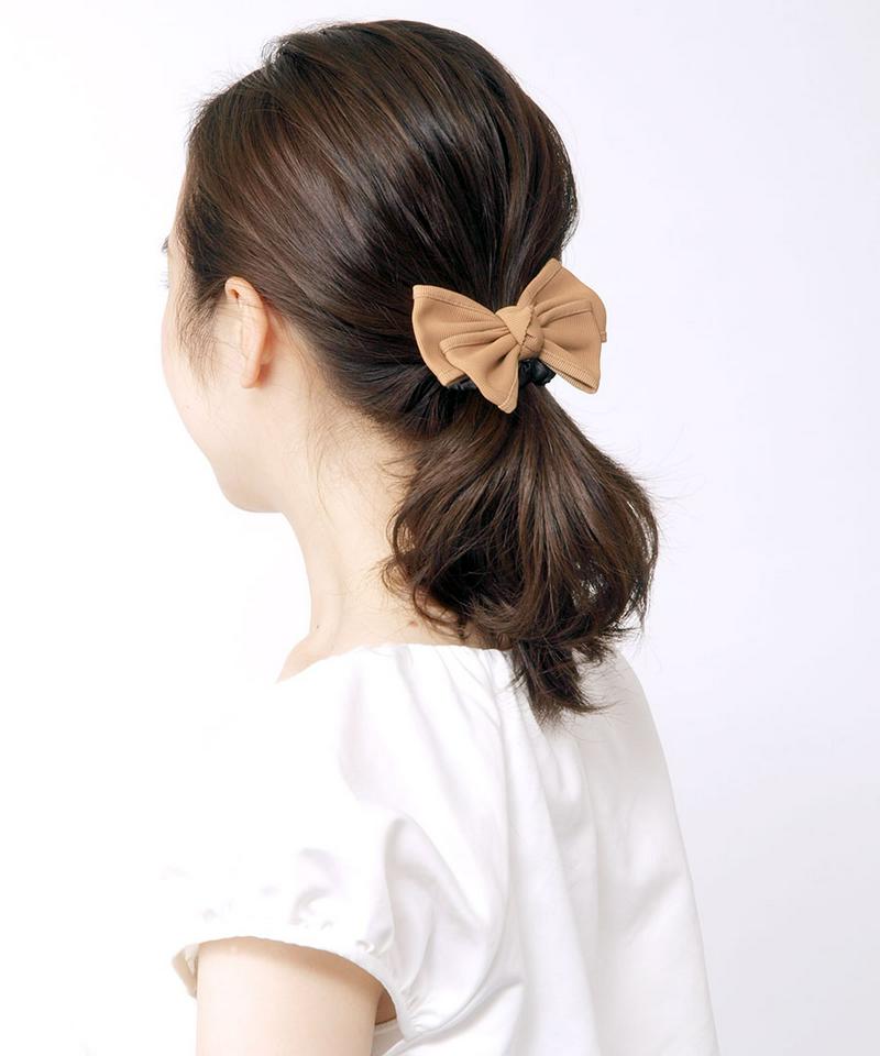 グログランリボンヘアゴム ブラック ベージュ ネイビー グレー ピンク グリーン ブルー ブラウン パープル 大人可愛い オフィ