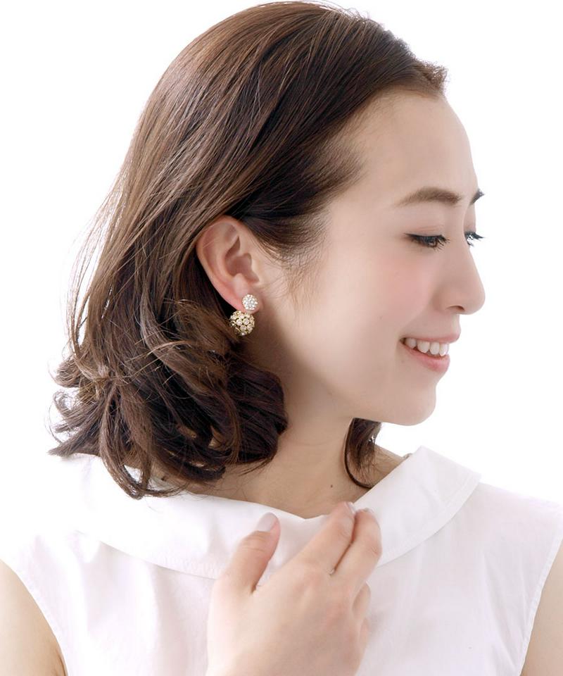 ◆SALE◆ビジューボールキャッチピアス バックキャッチ デザインキャッチ 2way 煌き デイリー 結婚式 二次会 パーティー チタンポスト P1623 レディース おしゃれ プレゼント