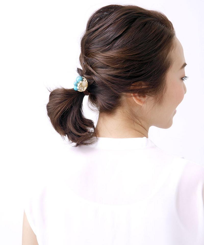 ターコイズカラーミックスポニーフック ヘアゴム ヘアカフ ヘアフック ヘアカフス カジュアル 春夏 ヘアアクセサリー H7094 レディース 大人っぽい かわいい おしゃれ