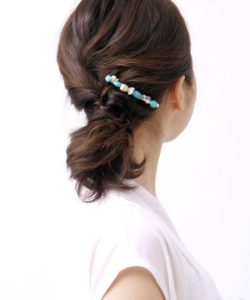 ターコイズカラーミックスバレッタ 細め エスニック 涼しげ 春夏 ヘアクリップ ヘアアクセ ヘアアクセサリー H7093 レディース 大人っぽい シンプル かわいい おしゃれ プレゼント