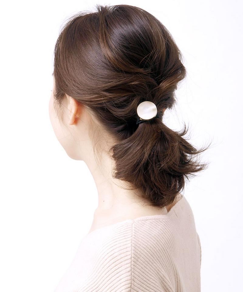 マーブル模様ラウンドモチーフヘアゴム シンプル サークル マット オフィス デイリー ヘアアクセ ヘアアクセサリー H7060 