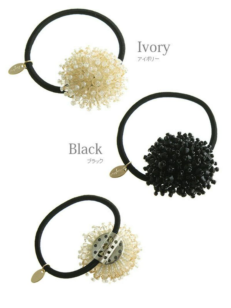 サークルボリュームビーズヘアゴム シンプル オフィス デイリー ヘアアクセ ヘアアクセサリー H7067 レディース 大人っぽい