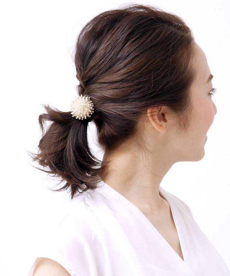 サークルボリュームビーズヘアゴム シンプル オフィス デイリー ヘアアクセ ヘアアクセサリー H7067 レディース 大人っぽい